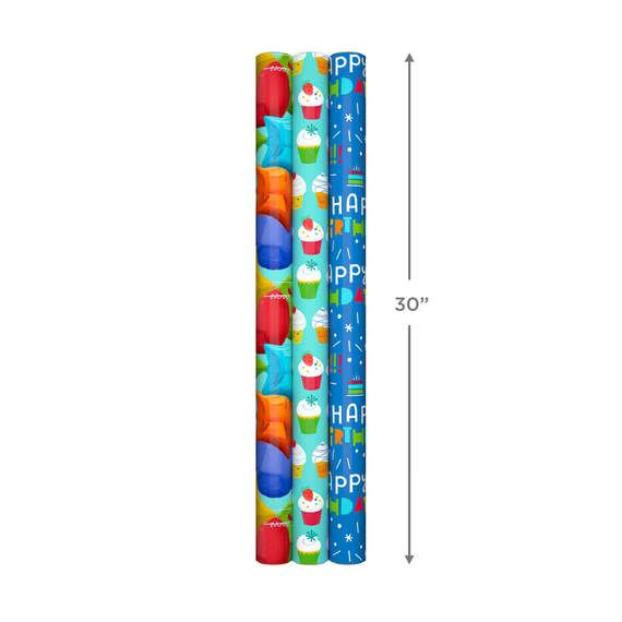Bright Birthday 3-Pack Reversible Wrapping Paper, , large image number 7