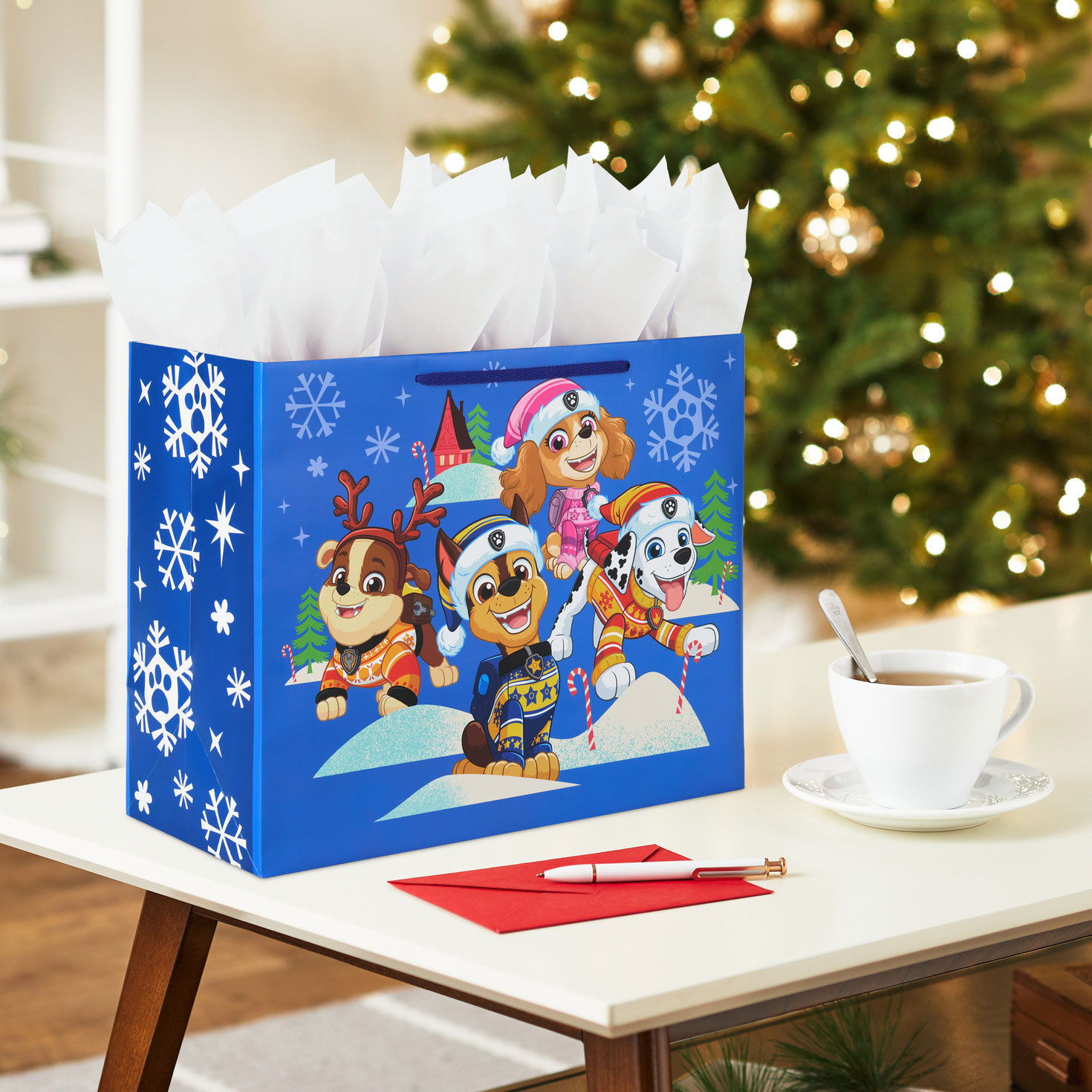 Paw Patrol&trade; Friends on Blue Large Christmas Gift Bag in use image number 2