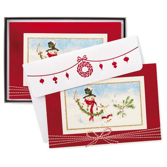 Snowman and Garland Christmas Cards, Box of 12, , large image number 1
