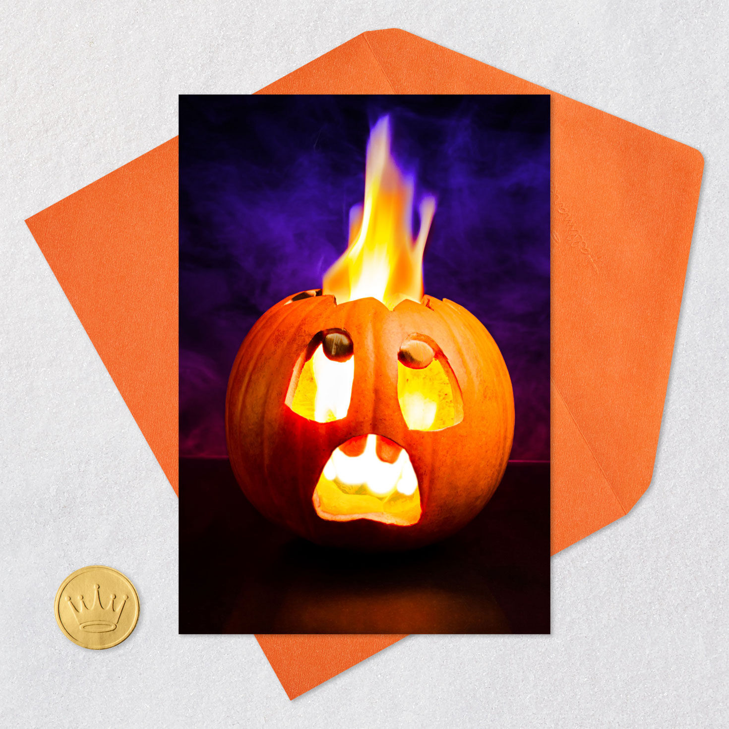 Lit Jack-o'-Lantern Funny Halloween Card Card Front with Envelope and Gold Seal image number 5