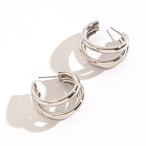 Howard's Jewelry Medium Triple Tube Silver Hoop Earrings, 