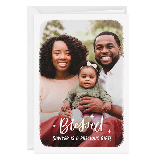 Personalized Blessed White Frame Photo Card, 