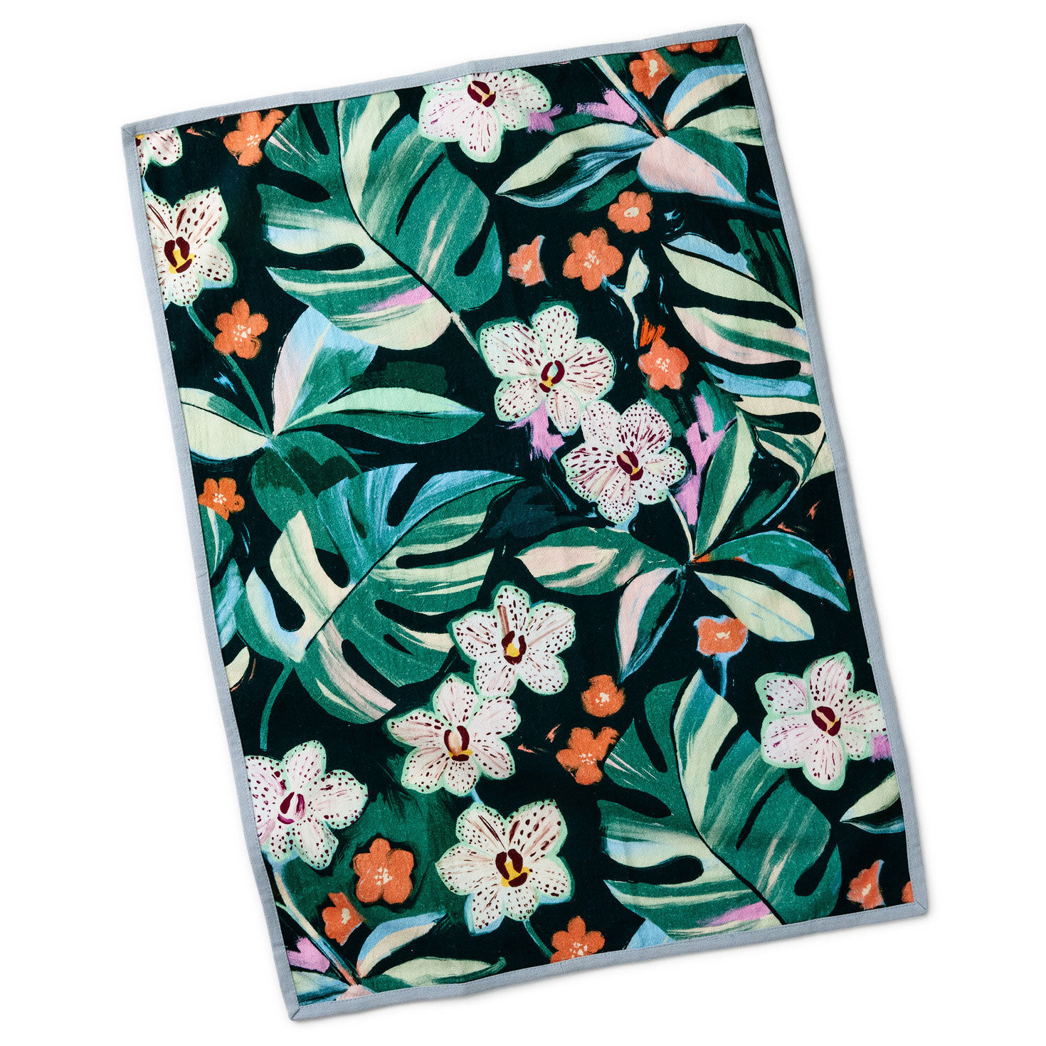 Blue Chambray and Green Floral Tea Towel Set floral front image number 2