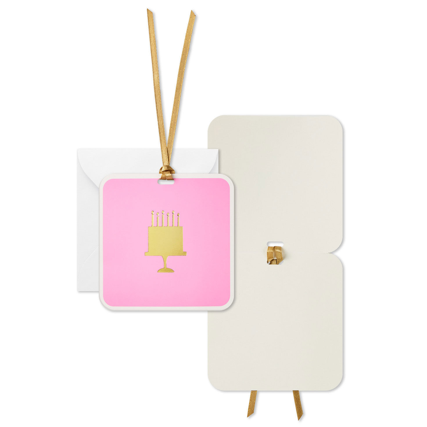 Gold Birthday Cake on Pink Hanging Gift Tag front and open image number 6