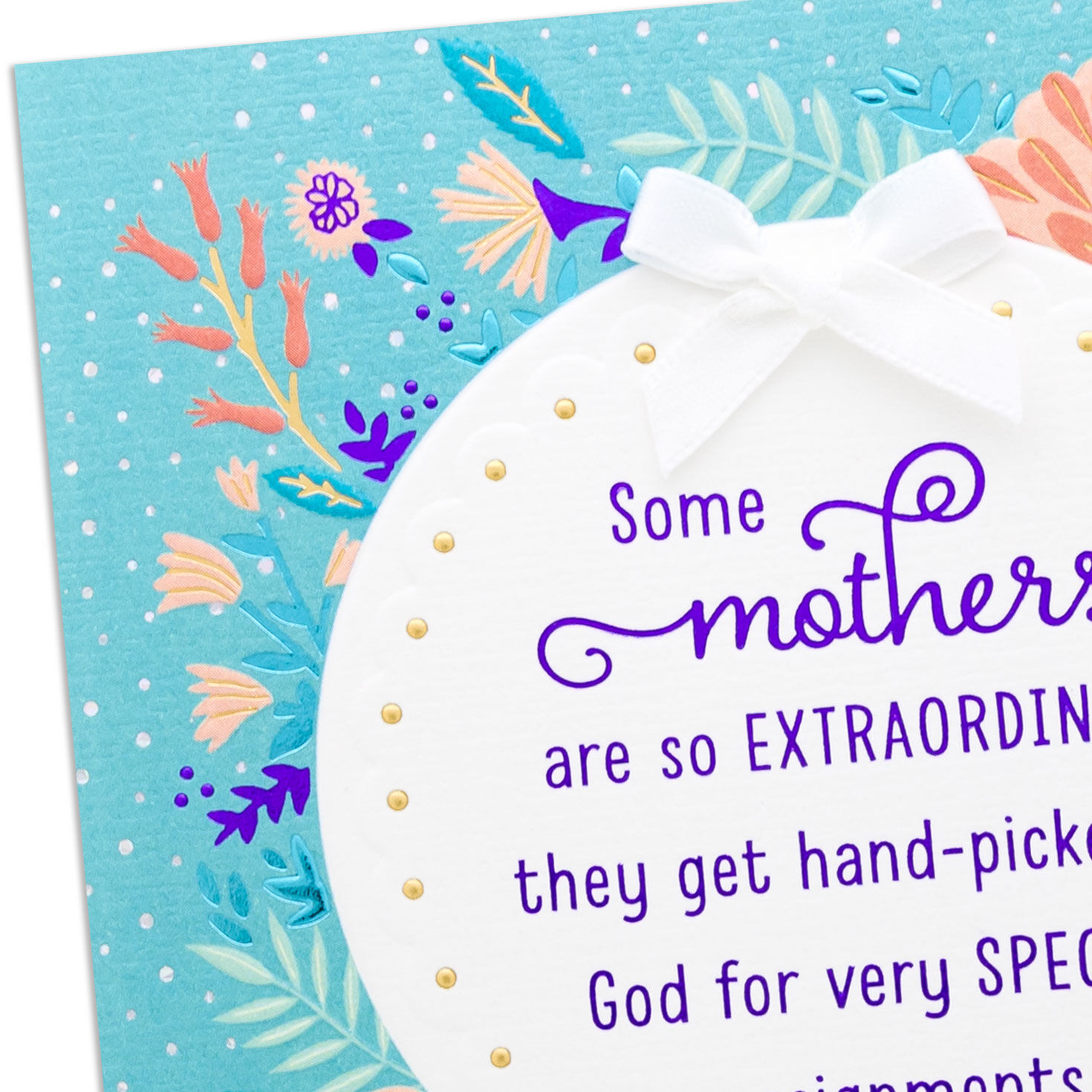 Flowers on Blue Religious Mother's Day Card for Mom Card Front Detail image number 5