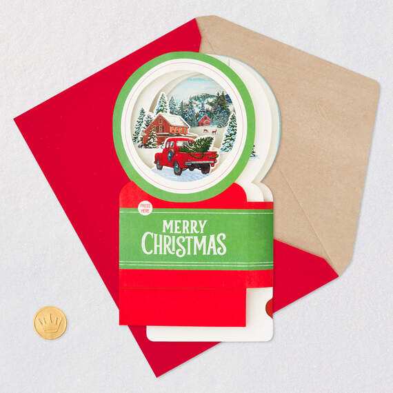 Red Truck Snow Globe Musical 3D Pop-Up Christmas Card With Motion, , large image number 6