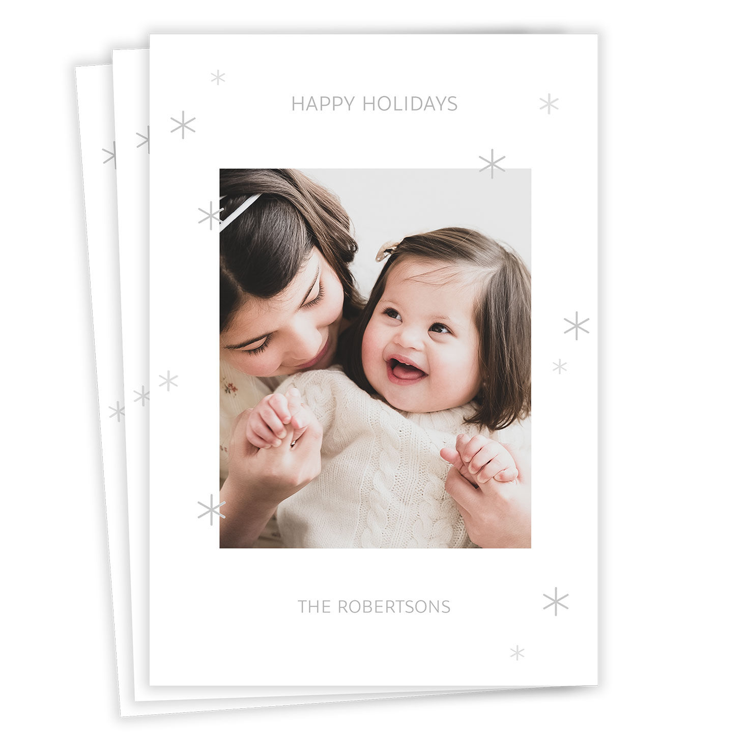 Simple Silver Snowflakes Flat Holiday Photo Card