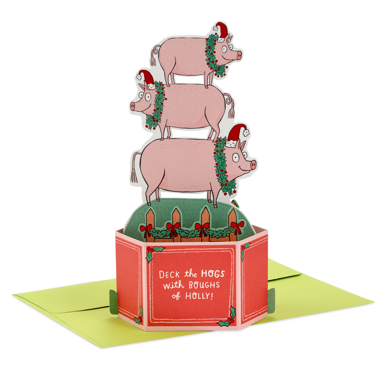 Deck the Hogs Funny 3D Pop-Up Christmas Card