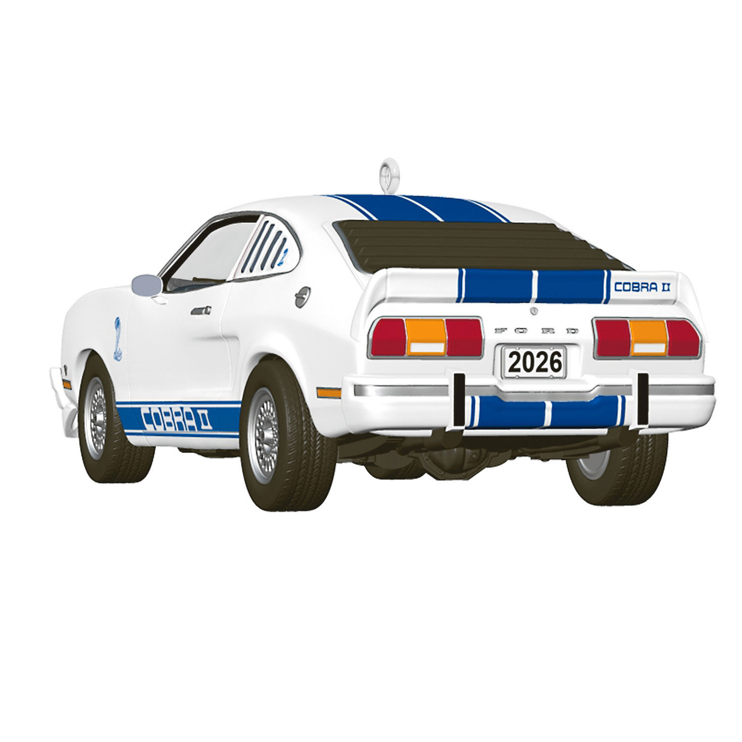 White Blue Ford Mustang Sports Car Keepsake Ornament Back image number 6