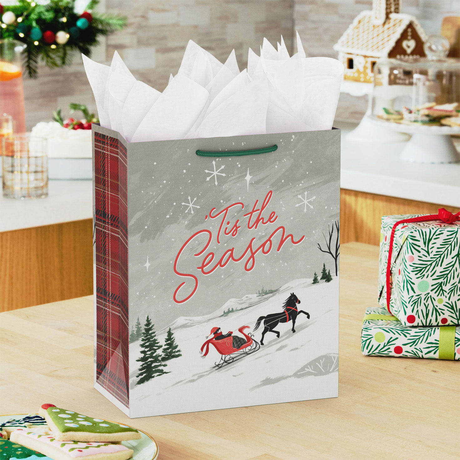 Vintage Sleigh Medium Holiday Gift Bag in use image number 2