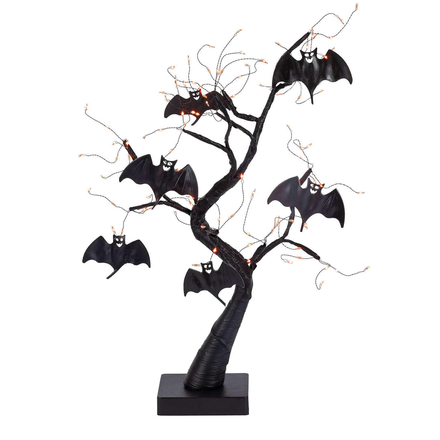 2 ft Battery-Operated Black Willow Halloween Tree with Bats