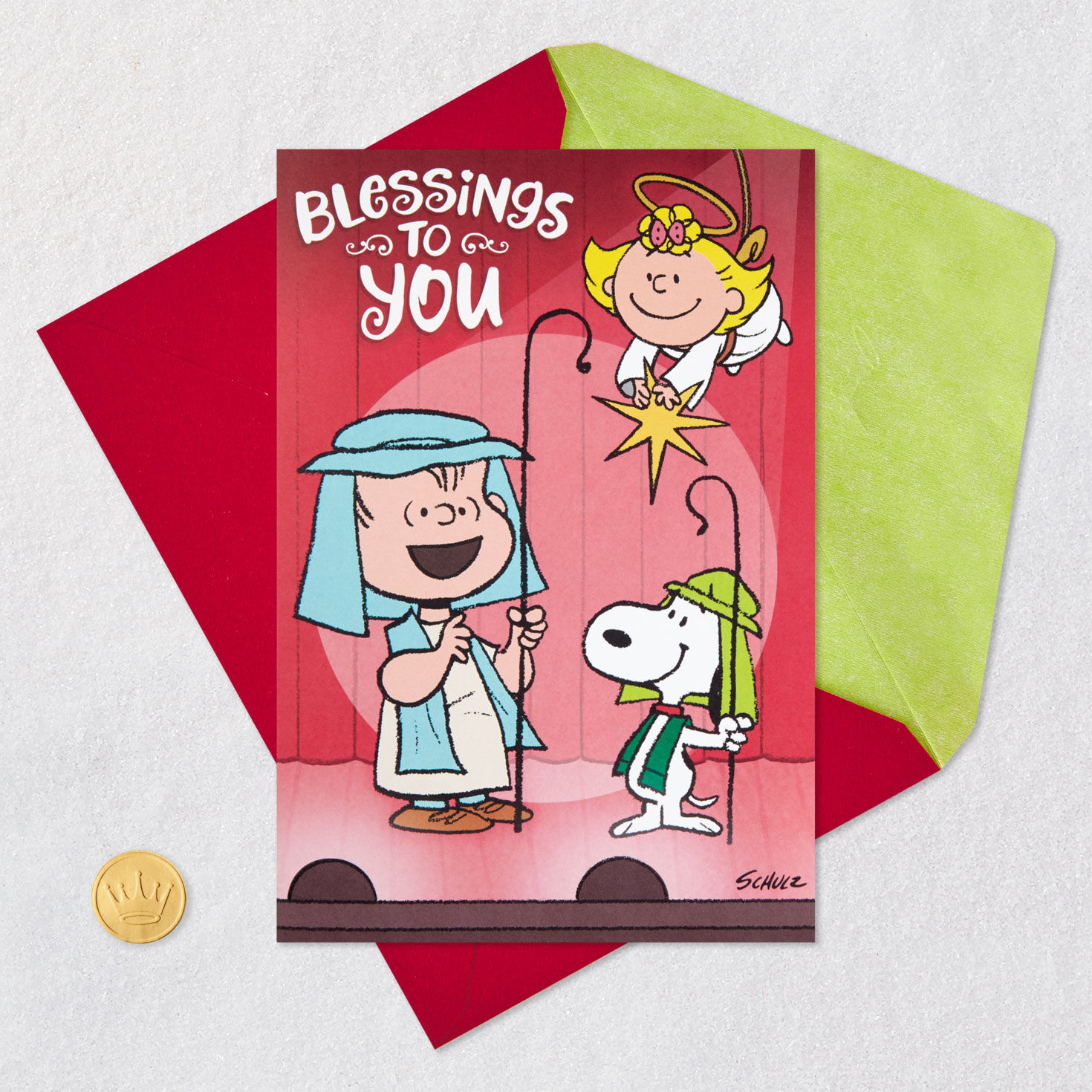Peanuts Christmas Pageant Musical Pop-Up Christmas Card Card Front with Envelope and Gold Seal image number 5