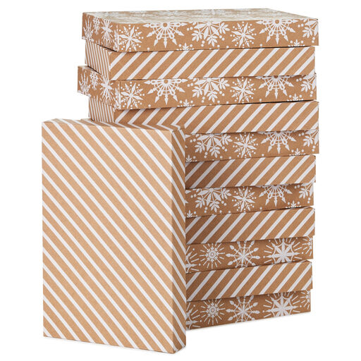 Snowflakes and Stripes 12-Pack Designed Brown Shirt Boxes, 