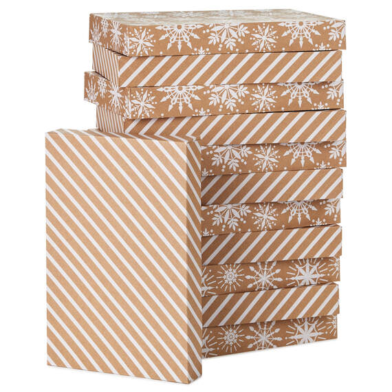 Snowflakes and Stripes 12-Pack Designed Brown Shirt Boxes