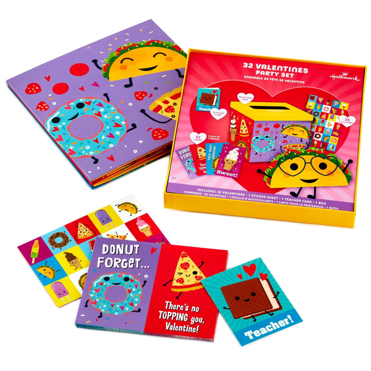 Punny Foods Kids Classroom Valentines Set With Cards, Stickers and Mailbox, , large image number 6