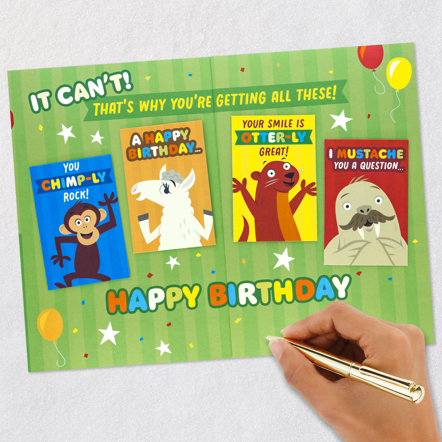 Party Animals Birthday Card for Kids With Mini Cards signing card image number 8