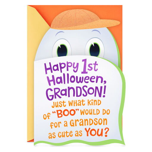 Ghost Peek-a-Boo First Halloween Card for Grandson, 