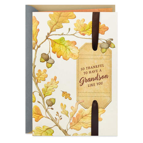Leaves and Acorns Thanksgiving Card for Grandson, , large