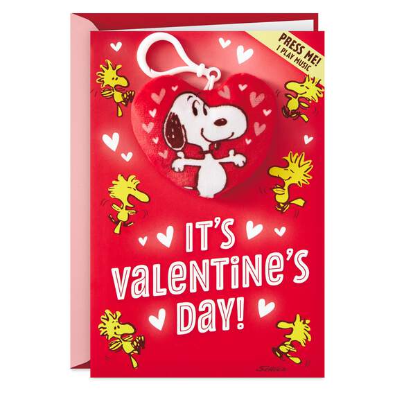 Peanuts® Snoopy and Woodstock Valentine's Day Card With Musical Backpack Clip, , large image number 1