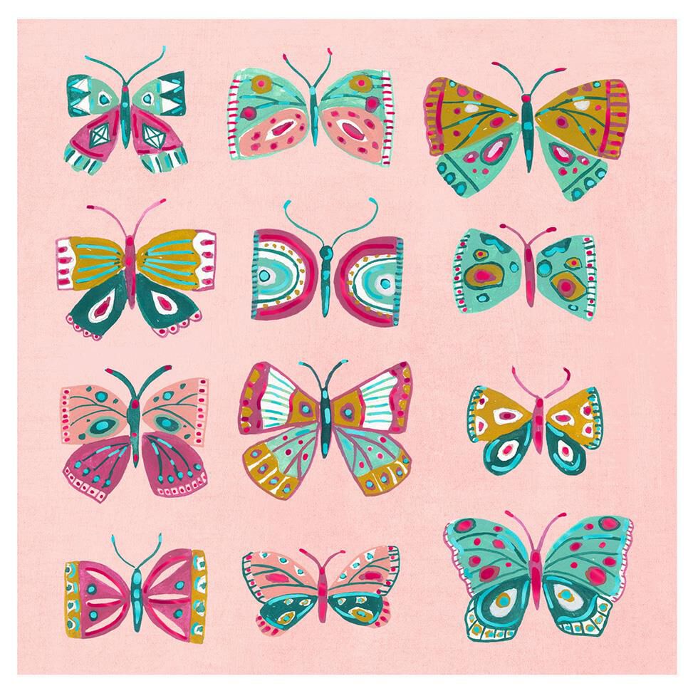 Colorful Butterflies on Pink Blank Card