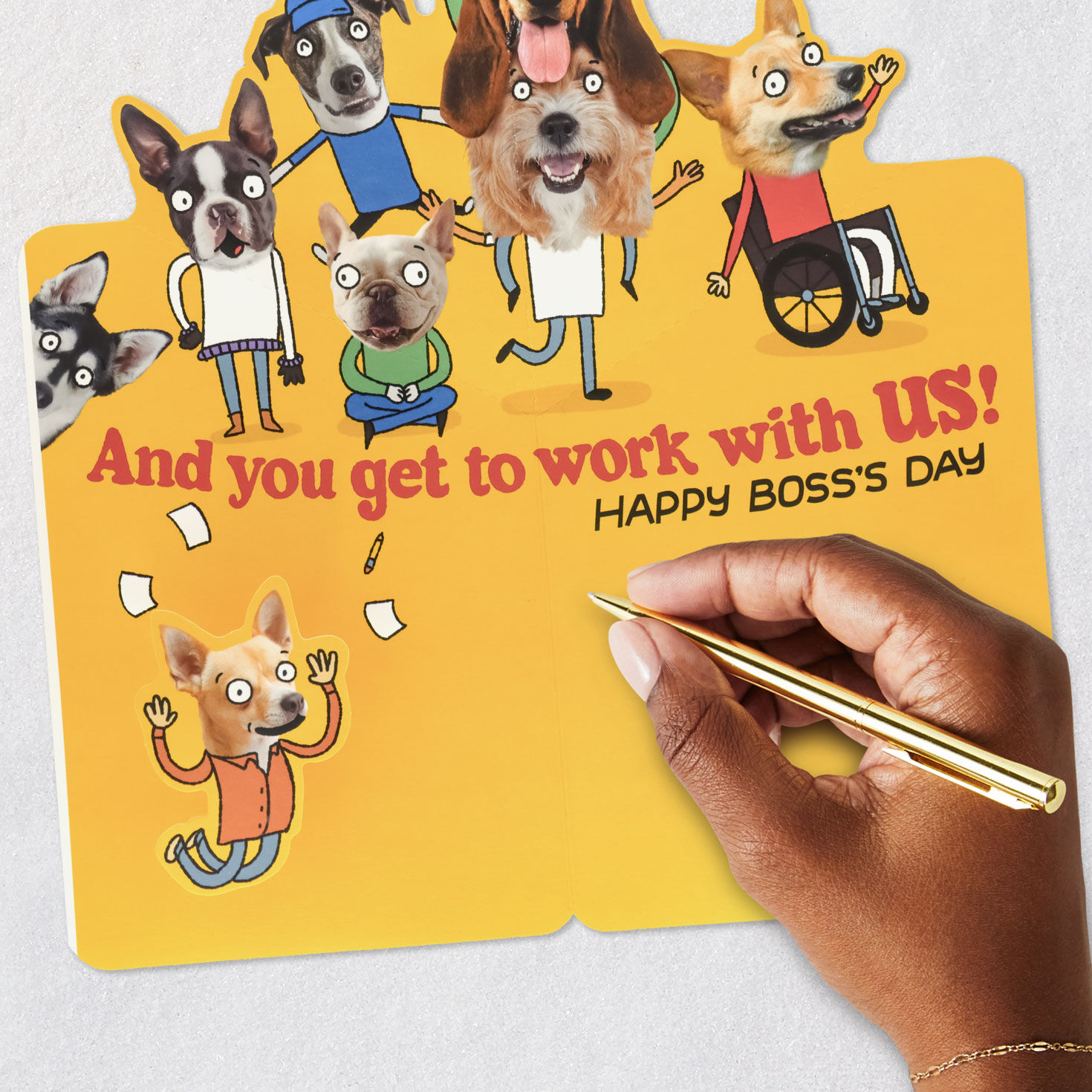 Funny Dog Faces Boss's Day Pop-Up Card Signing card image number 6