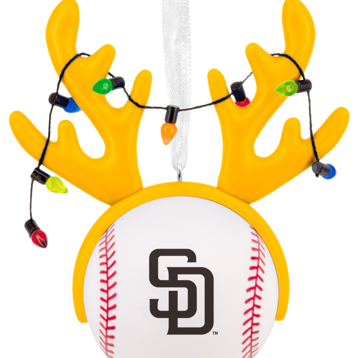 Padres Reindeer Baseball Christmas Ornament closeup view image number 5