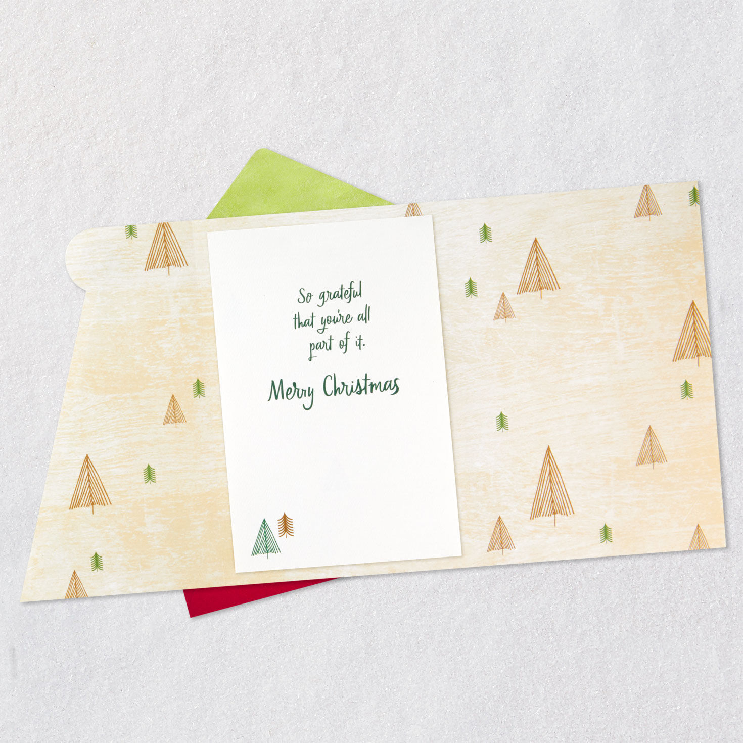 Green and Gold Trees Christmas Card for Son and Family Open card with envelope image number 5