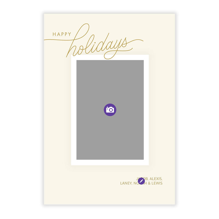 Cream Frame With Gold Holiday Photo Card Card Front indicating personalization image number 5