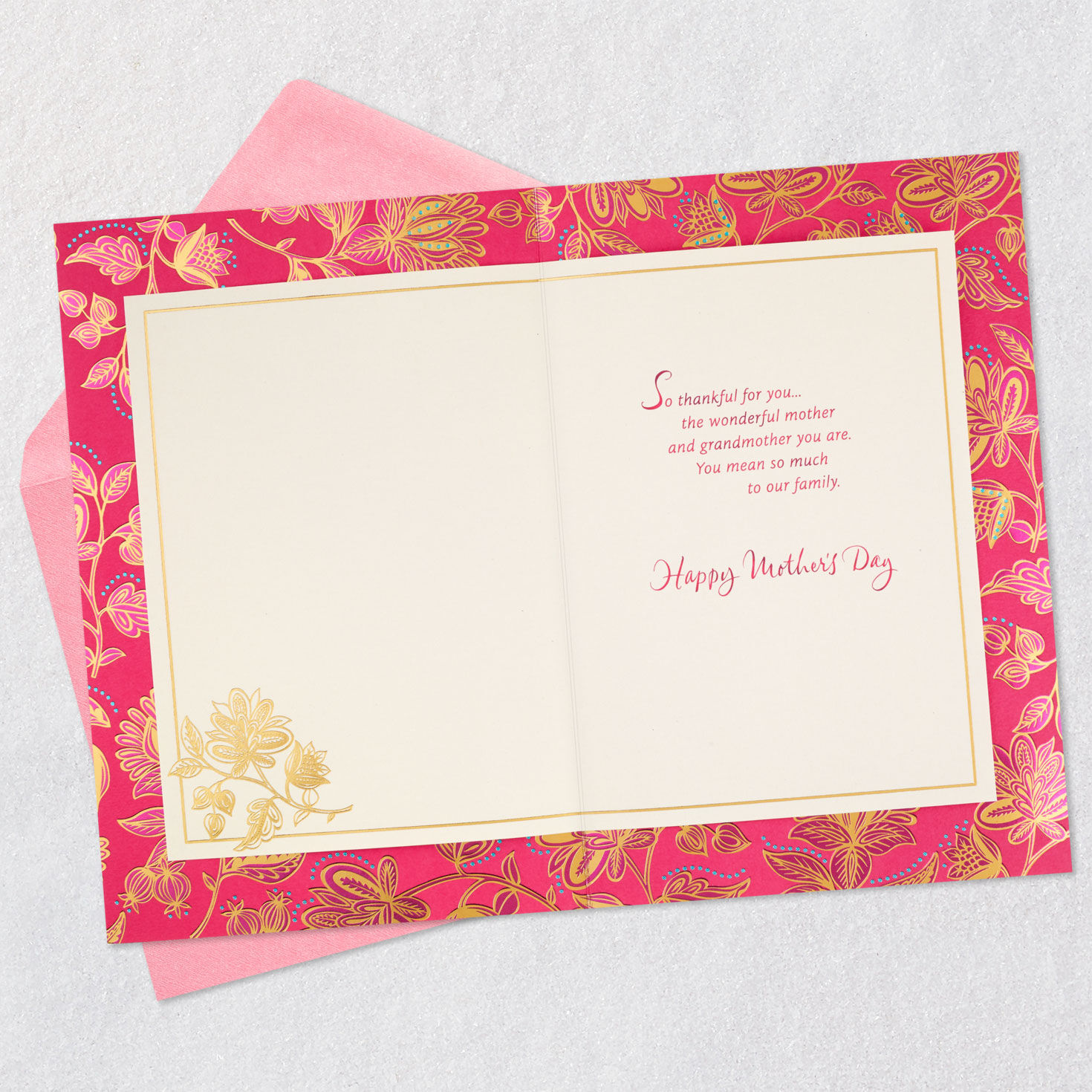 Vintage Flowers Grandmother Mother's Day Card Open card with envelope image number 3