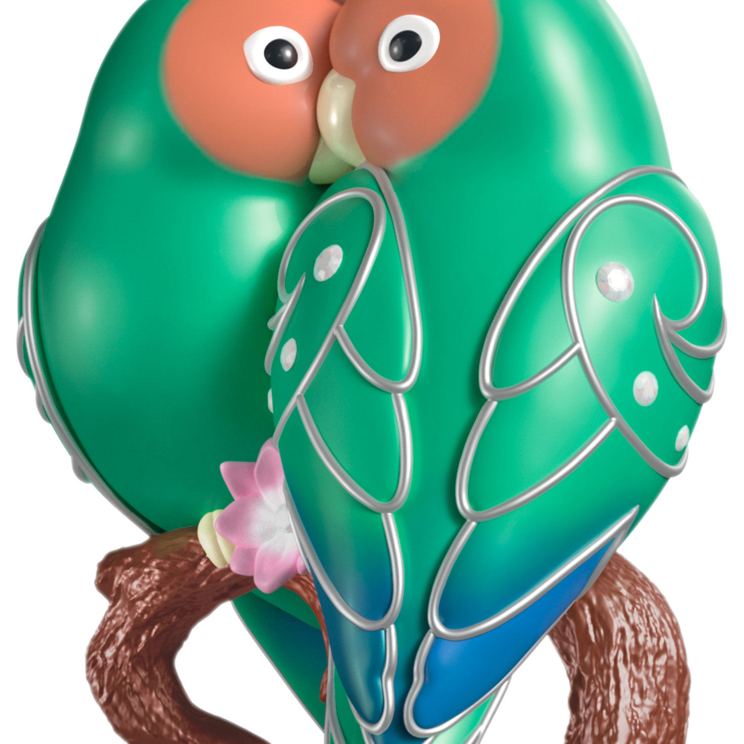 Pair of Green and Orange Birds Keepsake Ornament upclose detail image number 5