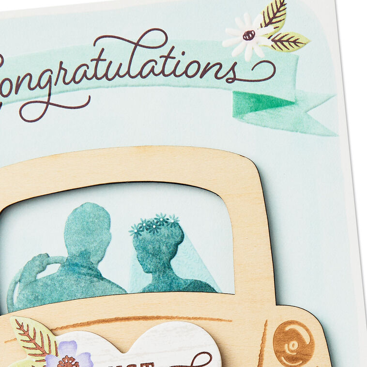 Just Married Car Magnetic Photo Frame Wedding Card Card Front Detail image number 5