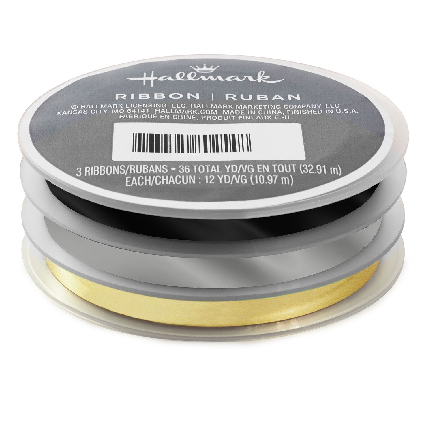 Gold/Silver/Black 3-Pack Metallic Curling Ribbon, 108'