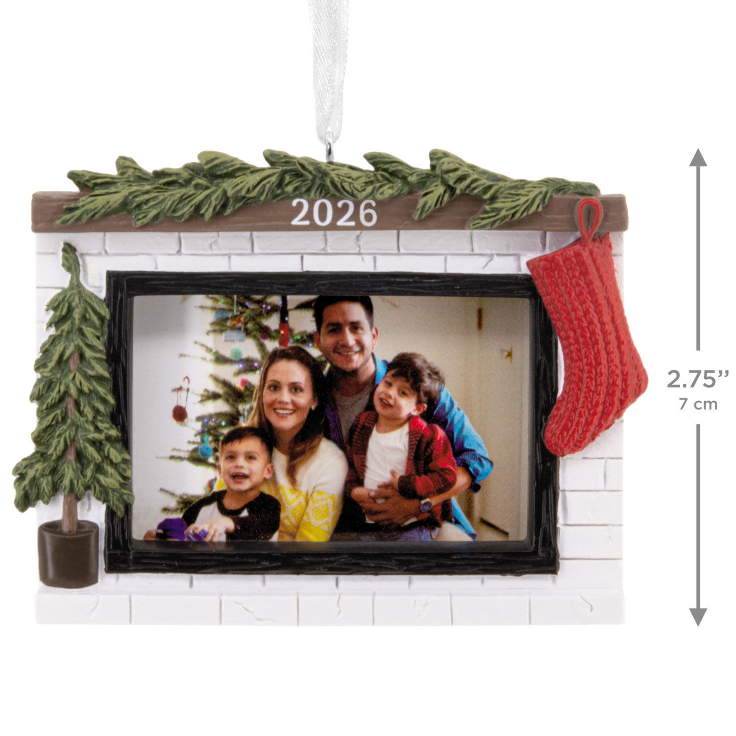 Rustic Fireplace Photo Frame Christmas Ornament measurement image number 3