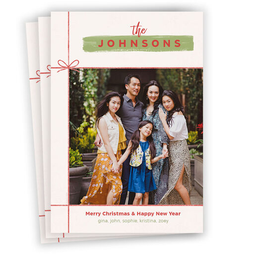 Ribbon Merry and Happy Flat Christmas Photo Card, 