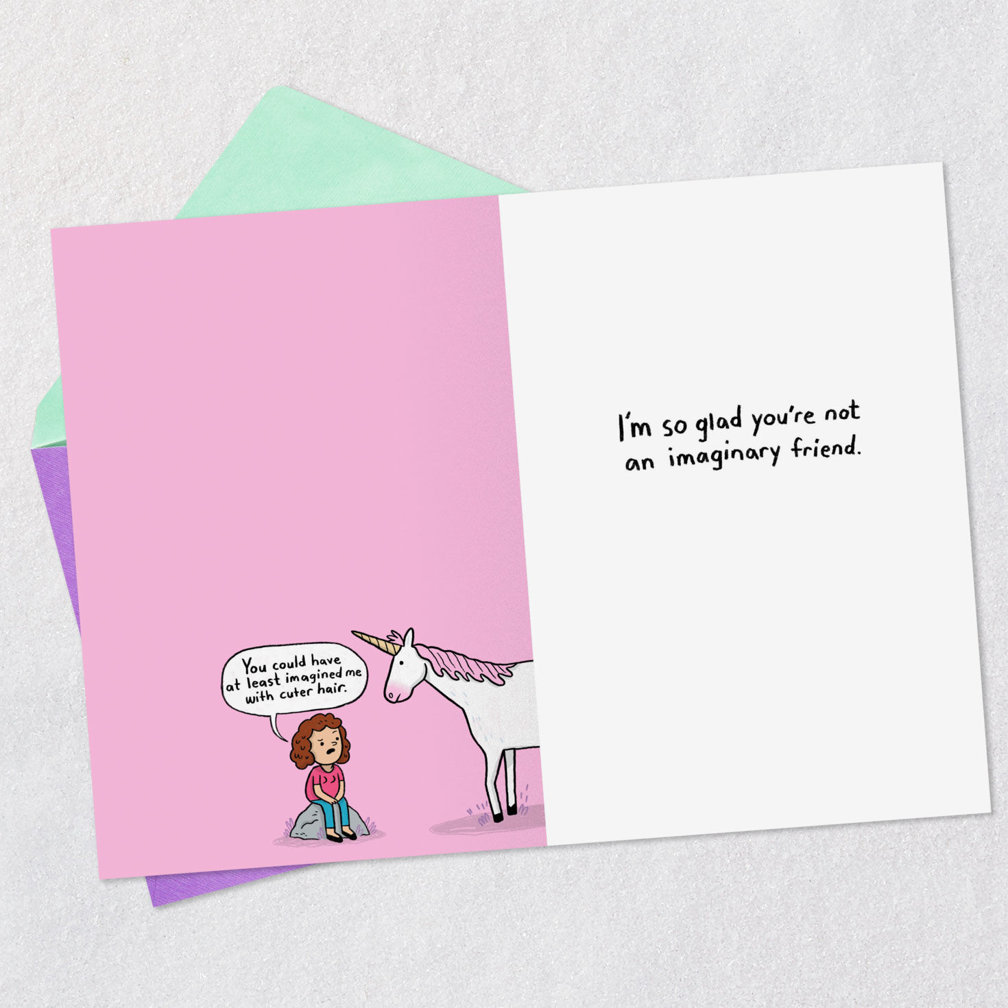 Imaginary Friend Unicorn Funny Birthday Card Open card with envelope image number 4