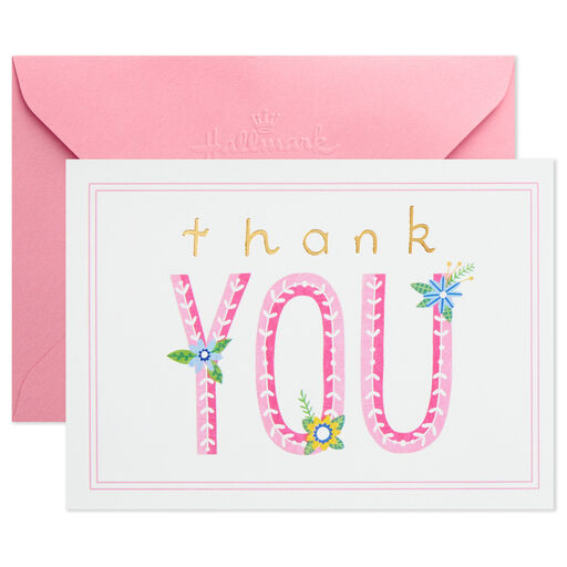 Pink Lettering Blank Thank-You Notes, Pack of 10, 