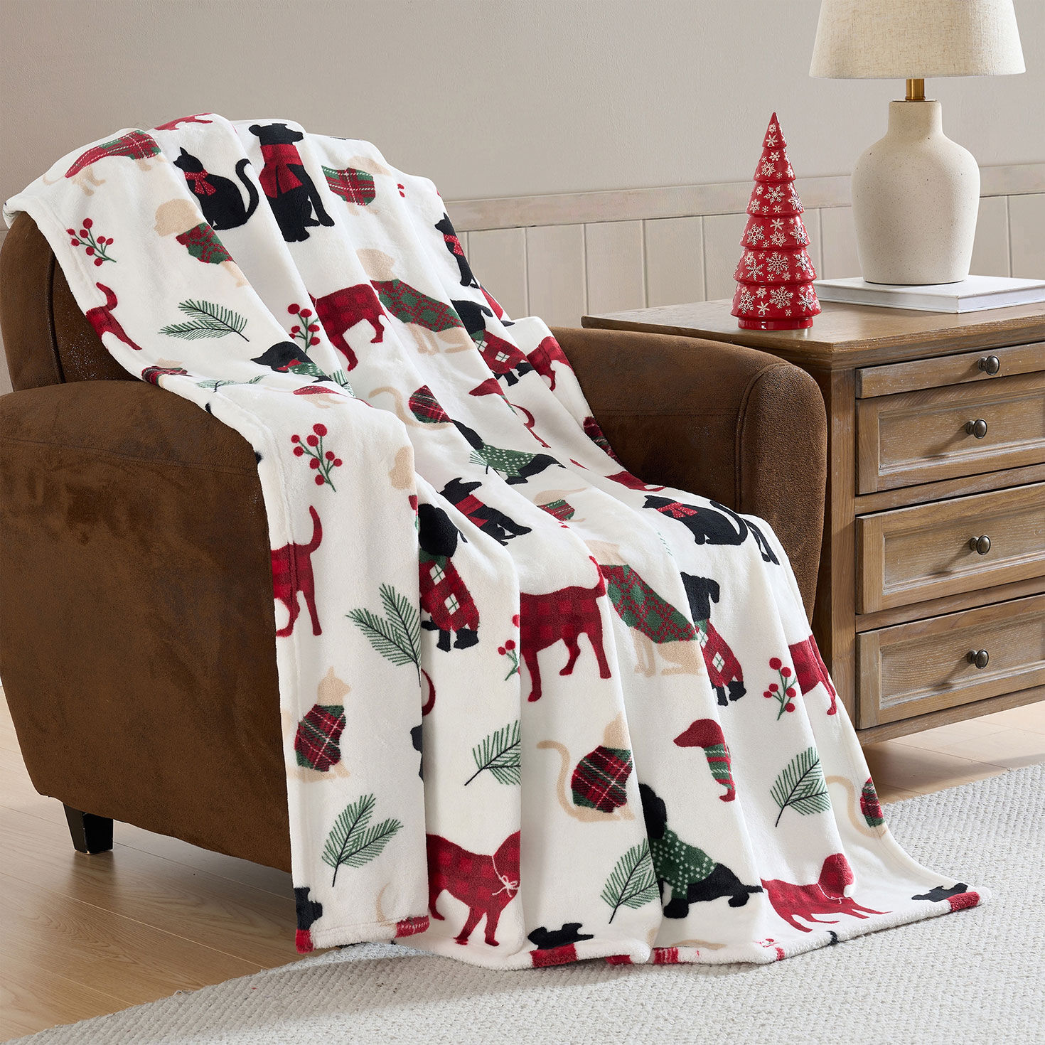 Hallmark Holiday Pets Plush Throw - 50x70 in use image number 5