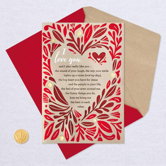 Love You Floral Heart Religious Valentine's Day Card, , large image number 5