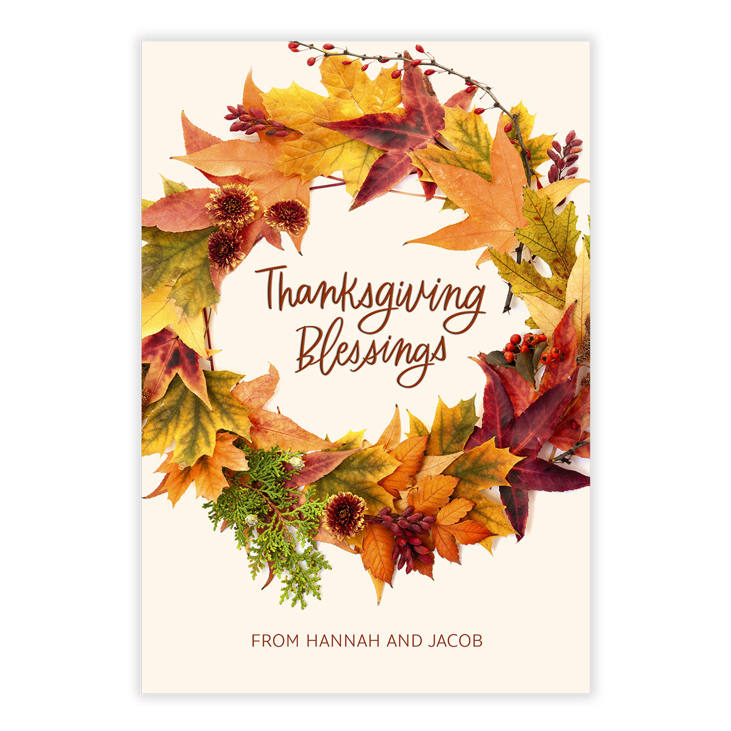 Fall Leaves Wreath Personalized Thanksgiving Card  image number 2