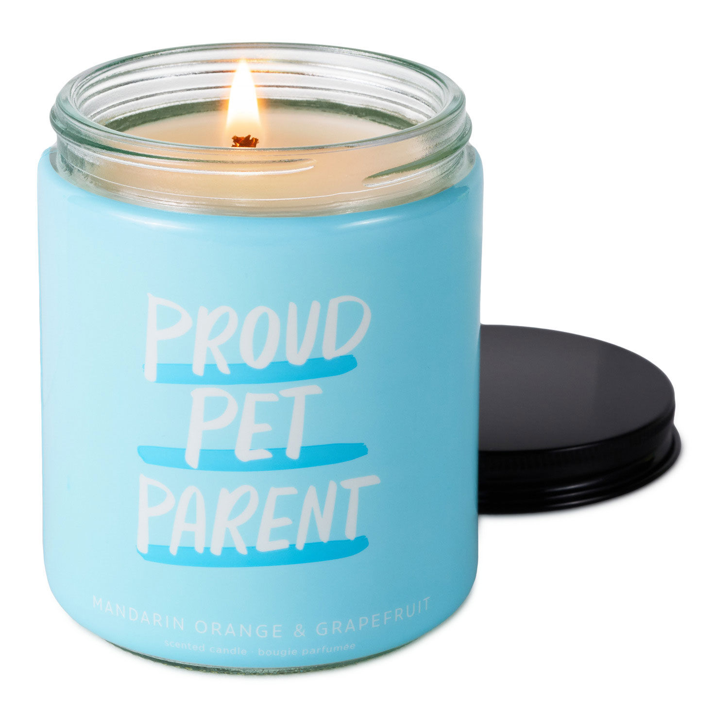 Proud Pet Parent Orange and Grapefruit Scented Candle lid off image number 3