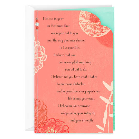 I Believe in You Orange Floral Encouragement Card, , large image number 1