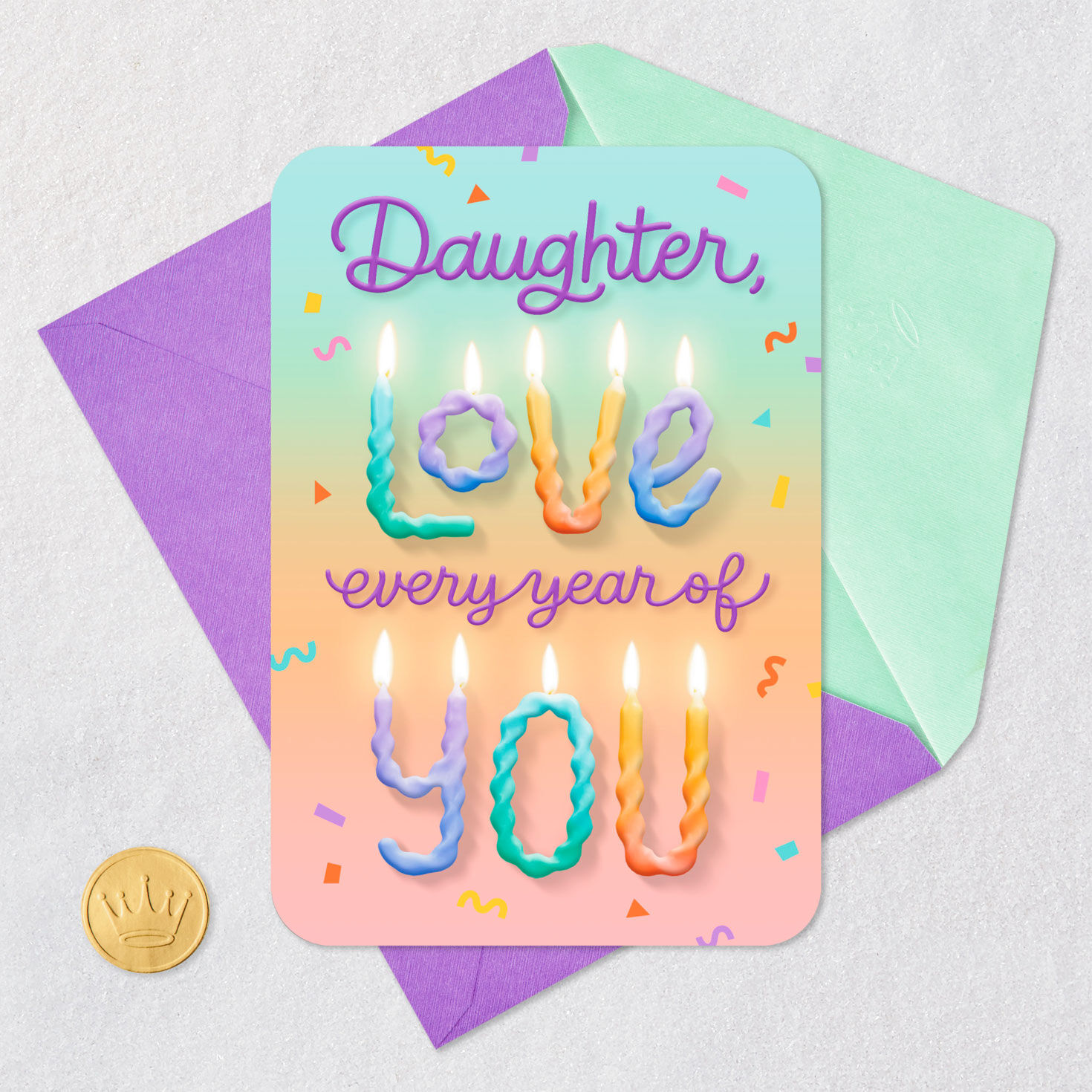 Candles and Confetti Daughter Birthday Card Card Front with Envelope and Gold Seal image number 6