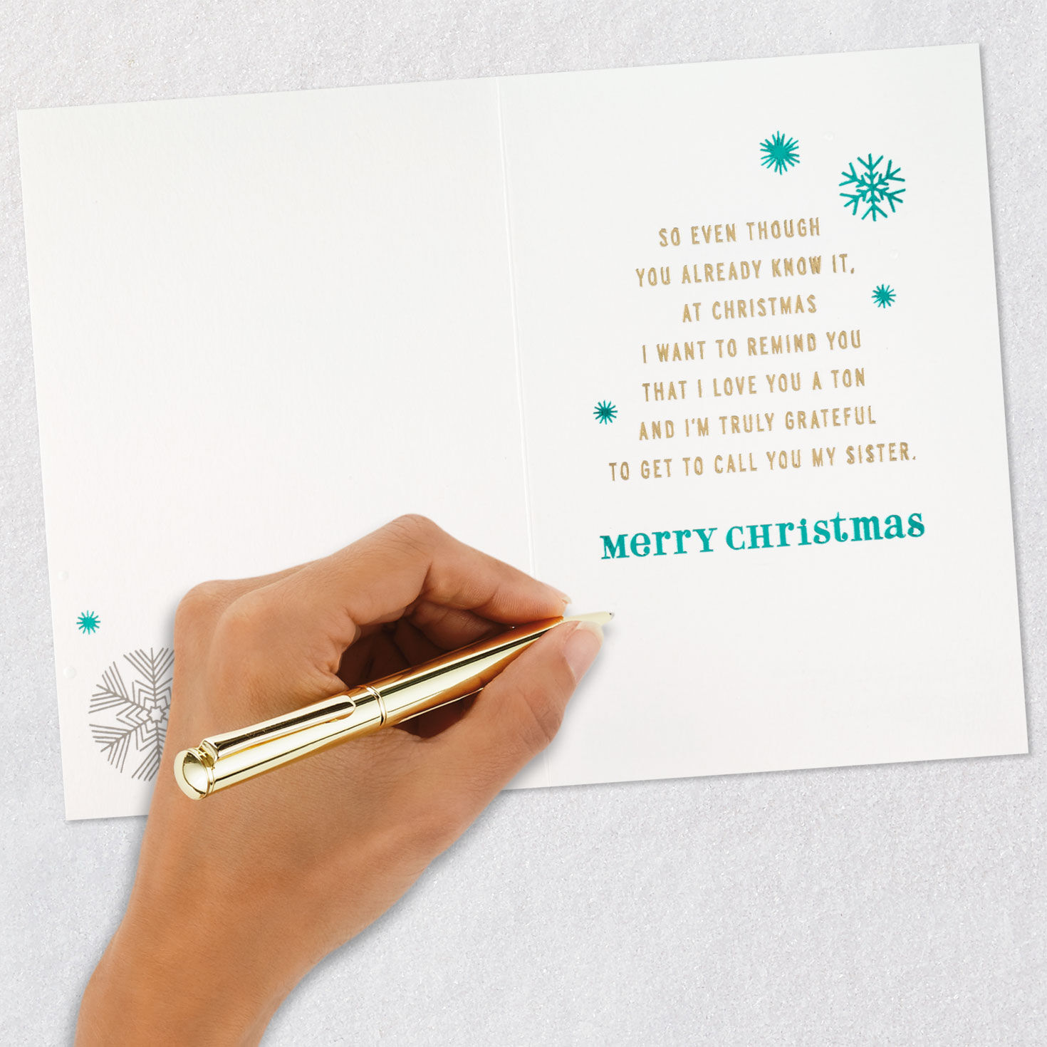 Shimmery Snowflakes Sister Christmas Card Signing card image number 7