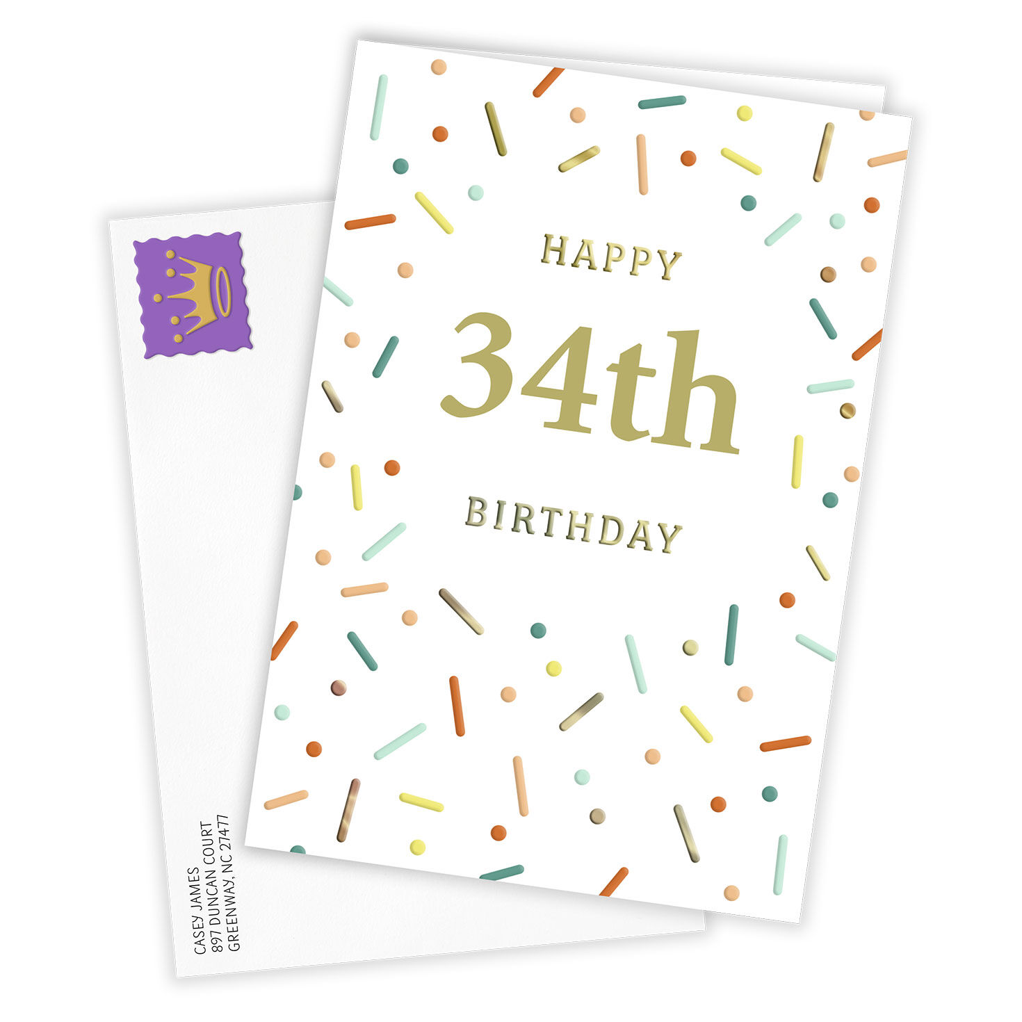 Happy 34th Confetti Personalized Birthday Card Card Front with Envelope image number 2
