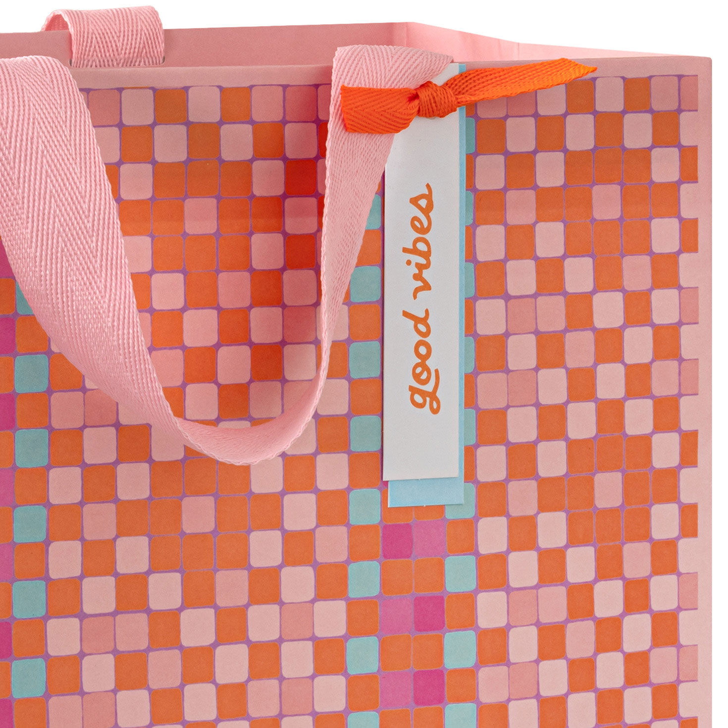 Woven Orange and Pink Large Gift Bag Handle Detail image number 4