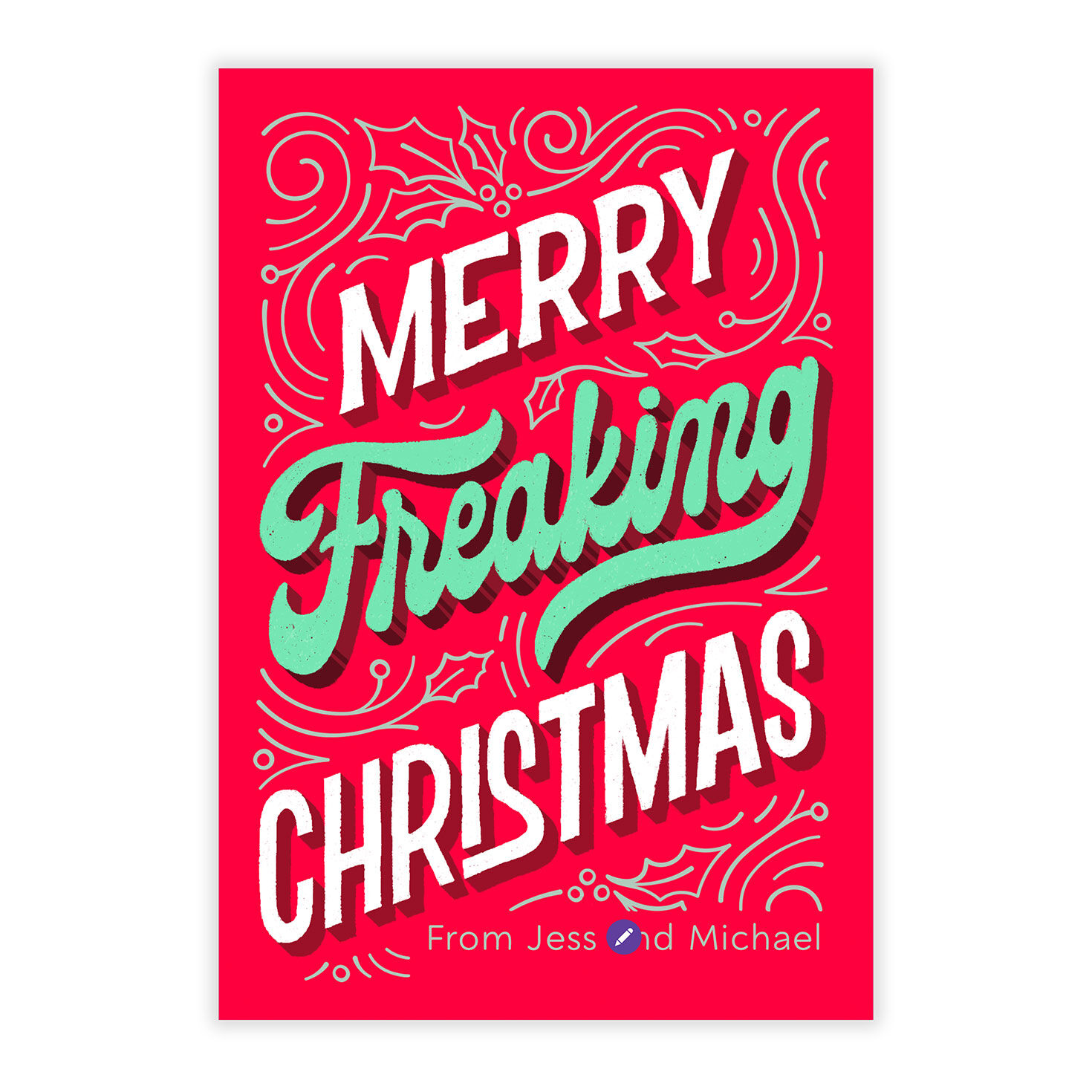 Merry Freaking Christmas Personalized Photo Card Card Front indicating personalization image number 5