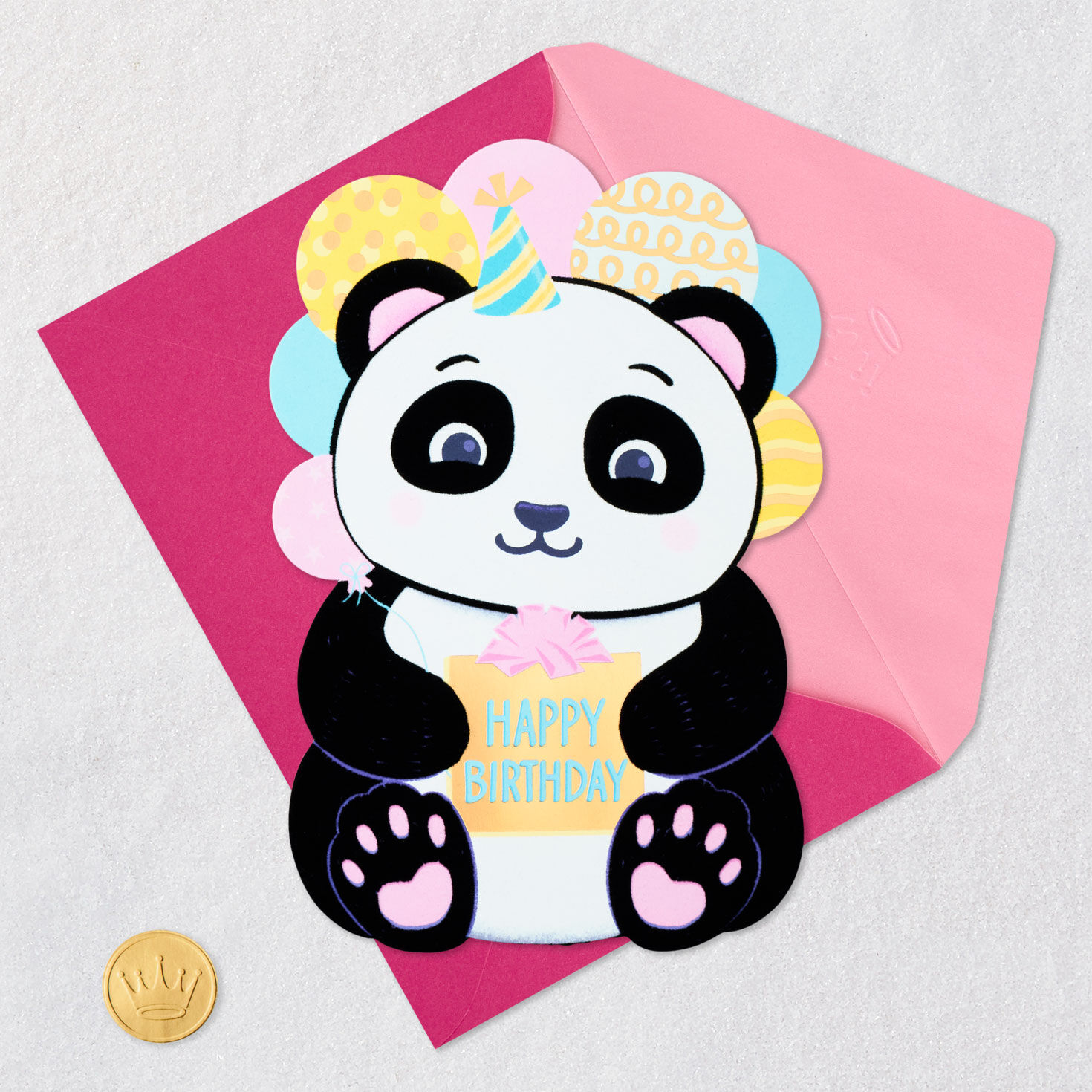 Pink and Blue Panda Kids Birthday Card Card Front with Envelope and Gold Seal image number 5