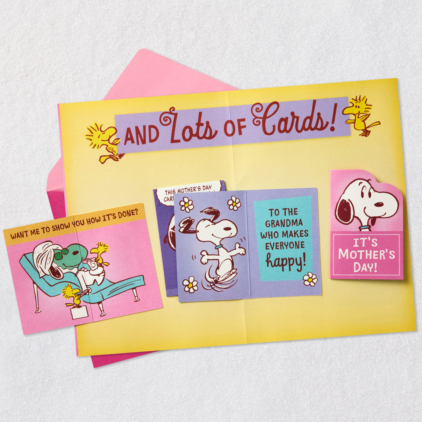 Snoopy Hugging Woodstock Mother's Day Card for Grandma Open card with envelope image number 3