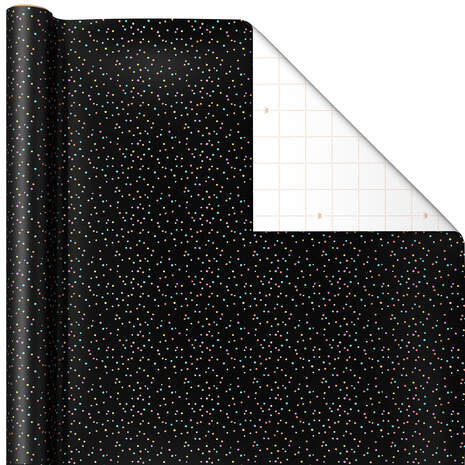 Colorful Mini Dots on Black Wrapping Paper, 22.5 sq. ft., , large