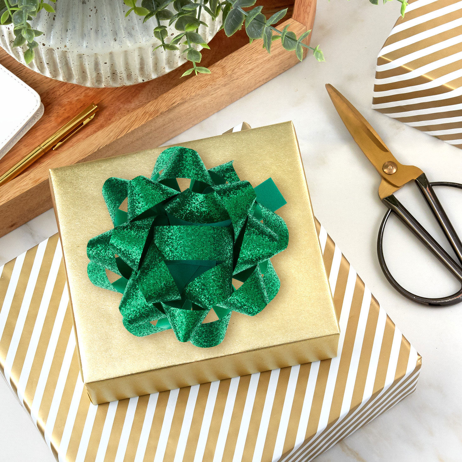 Green Sparkle Holiday Gift Bow in use image number 2
